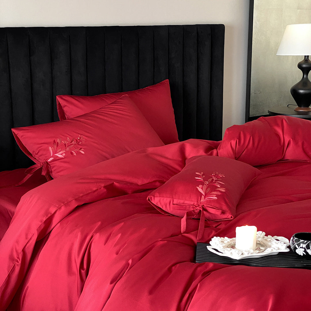 Luxurious satin bedding set with embroidered pillowcases
