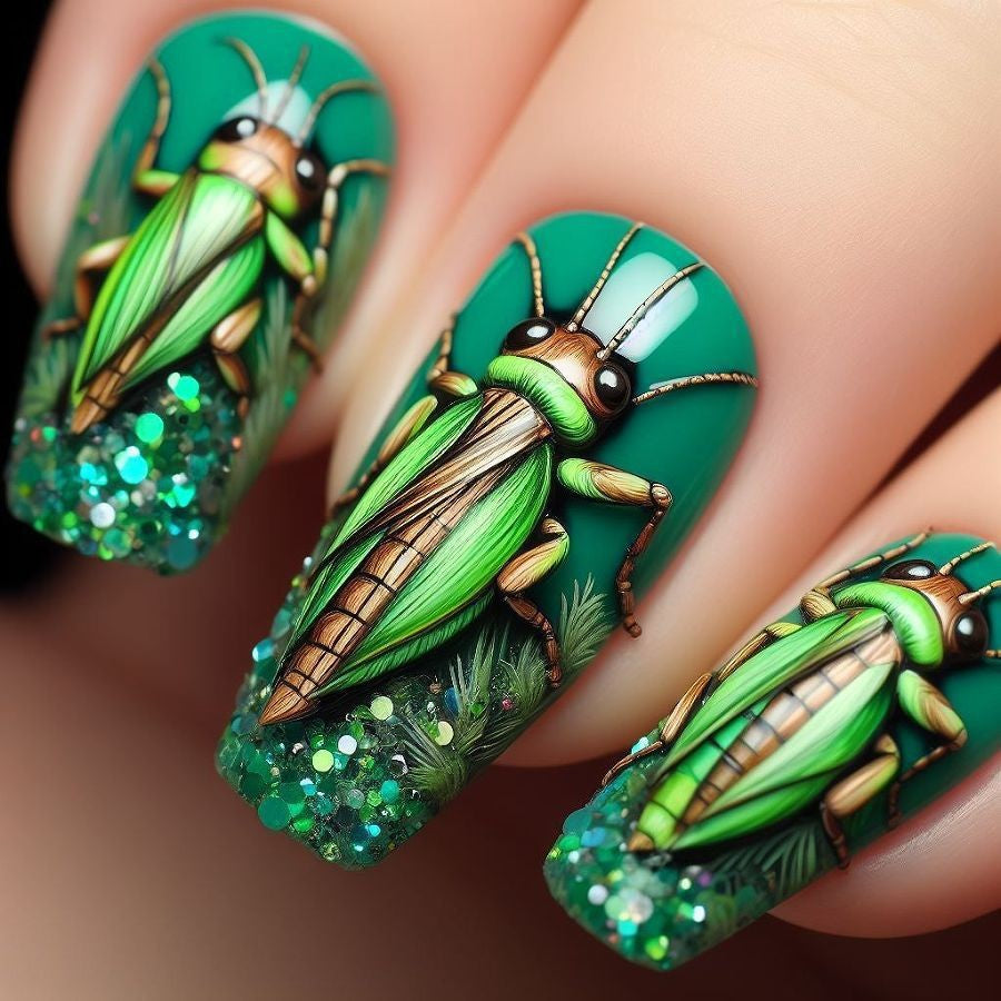 Elegant Artificial Nails with French Manicure and Glitter Effects Stornfield