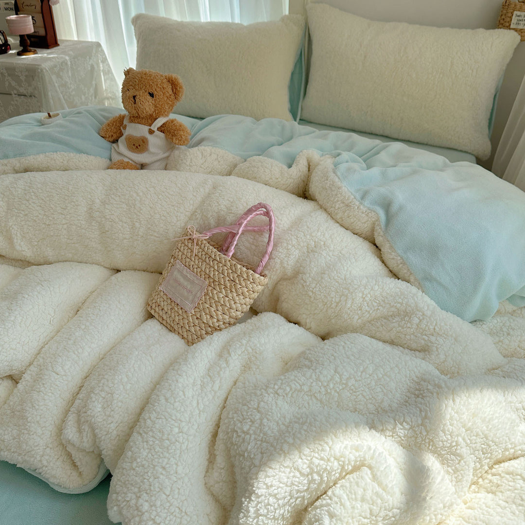 Plush Sherpa Reversible Down-Alternative Comforter Set with Hypoallergenic Fill and Pillow Shams