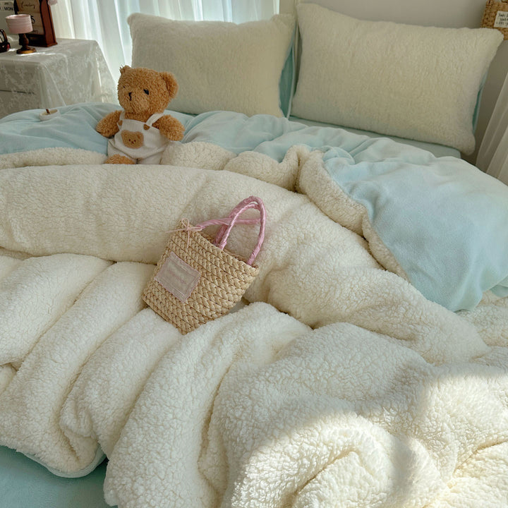 Plush Sherpa Reversible Down-Alternative Comforter Set with Hypoallergenic Fill and Pillow Shams