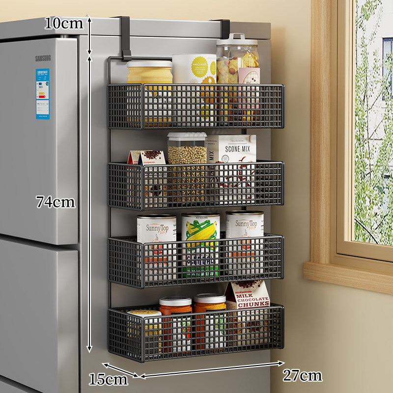 Over-the-Fridge Stacked Metal Mesh Hanging Storage Basket