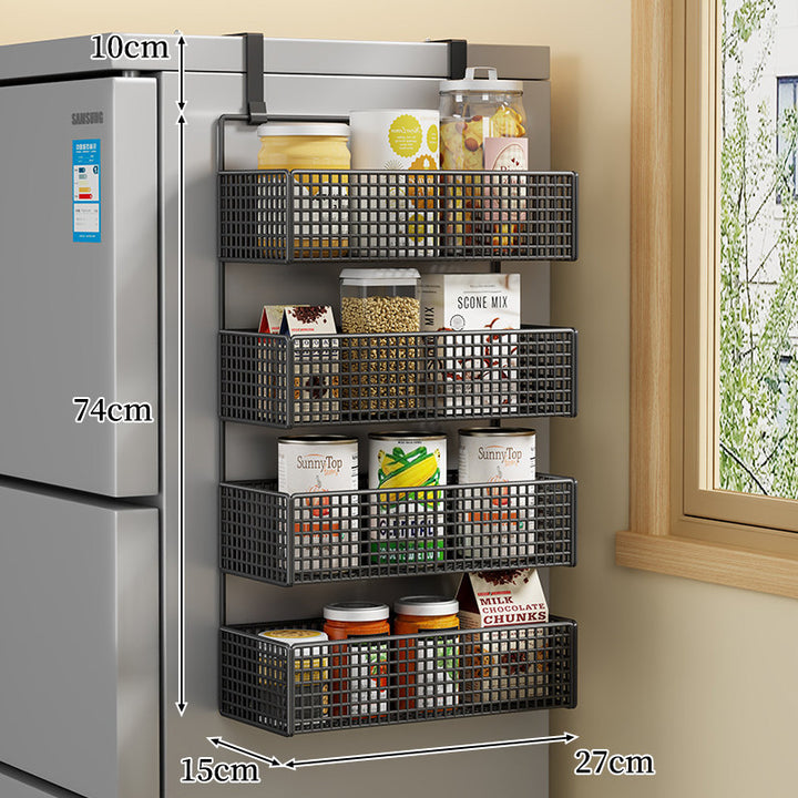 Over-the-Fridge Stacked Metal Mesh Hanging Storage Basket