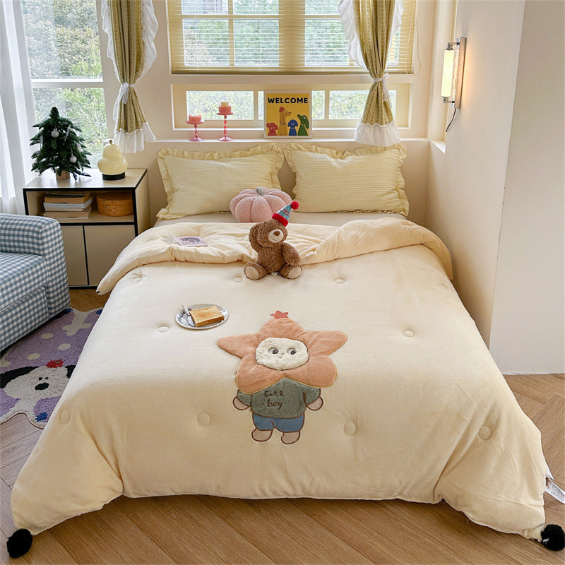 Plush Appliqué Teddy Microfiber Duvet Cover Set