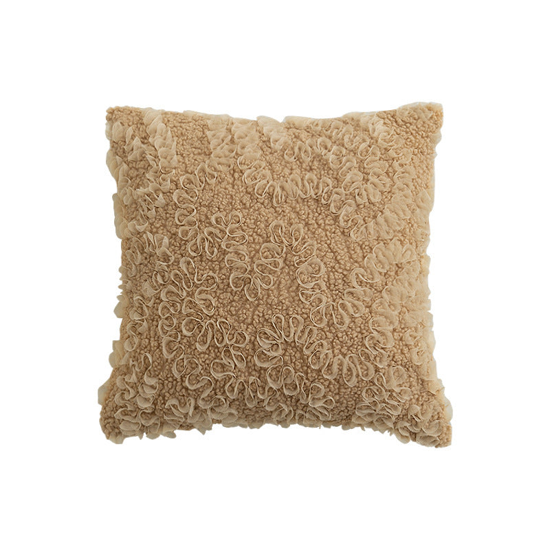Fluffy bouclé decorative pillow with relief loops and soft inner cushion