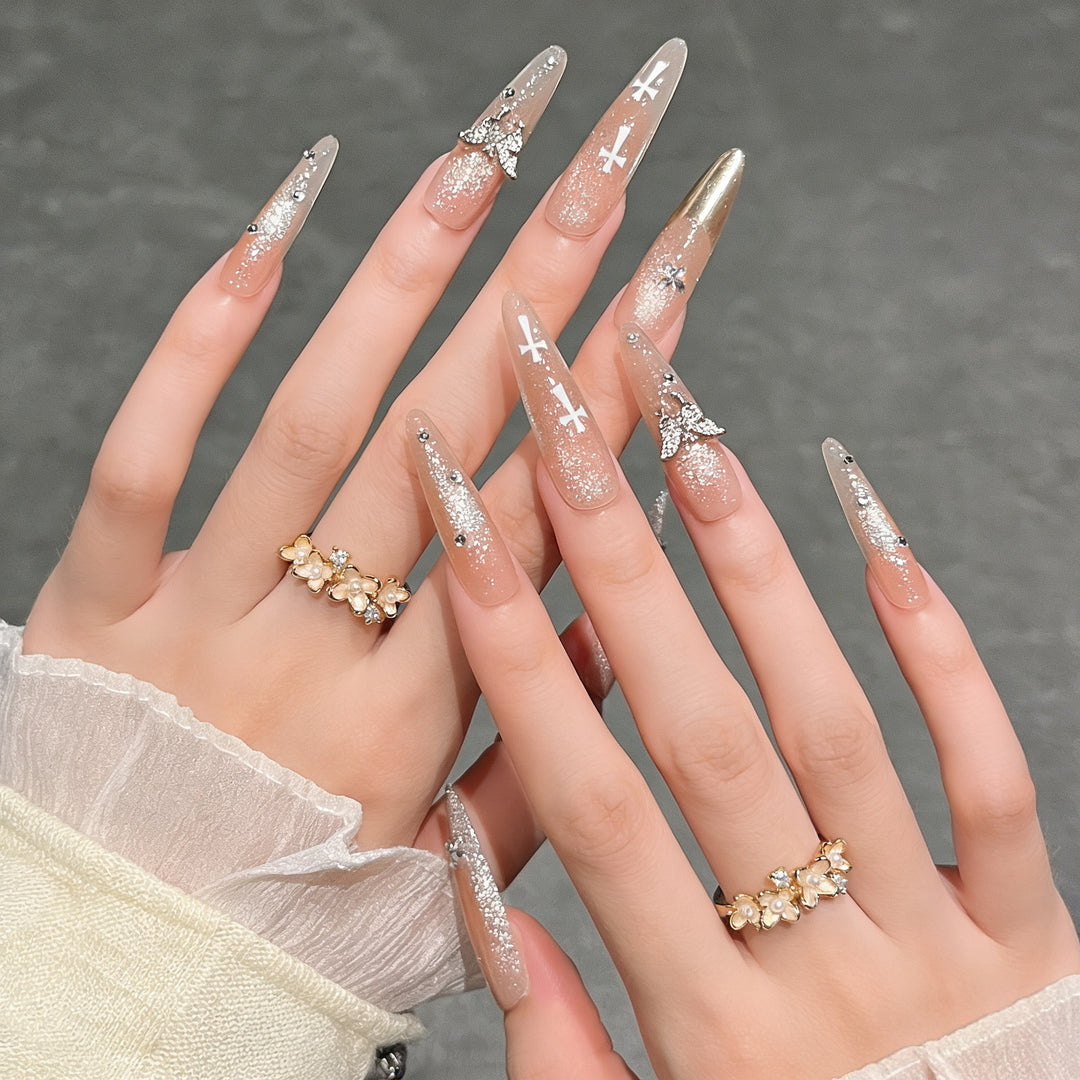 Elegant Stiletto Press-On Nail Extensions with Gem Accents Stornfield
