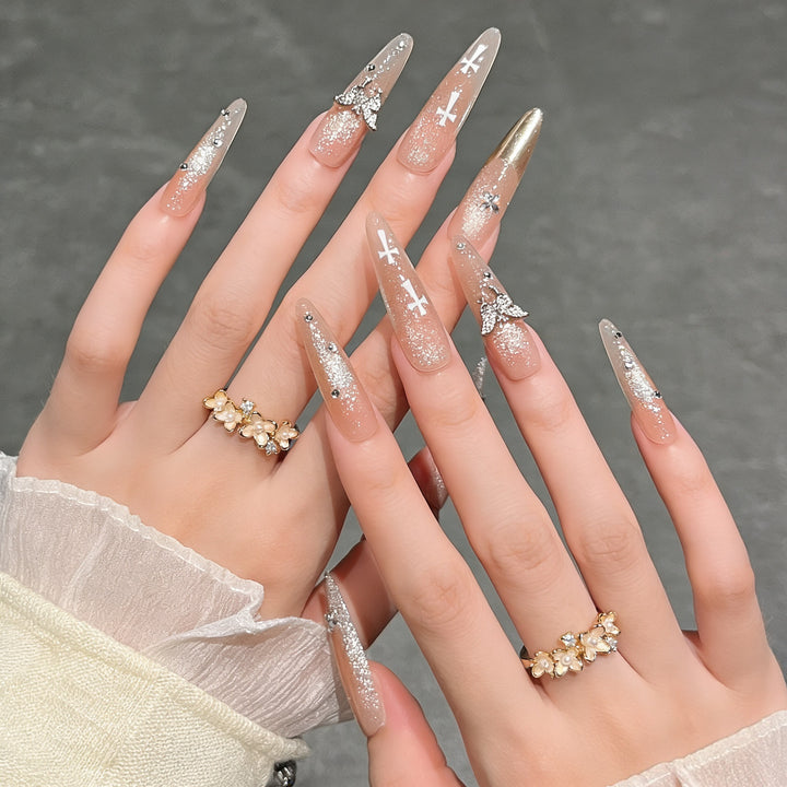 Elegant Stiletto Press-On Nail Extensions with Gem Accents Stornfield