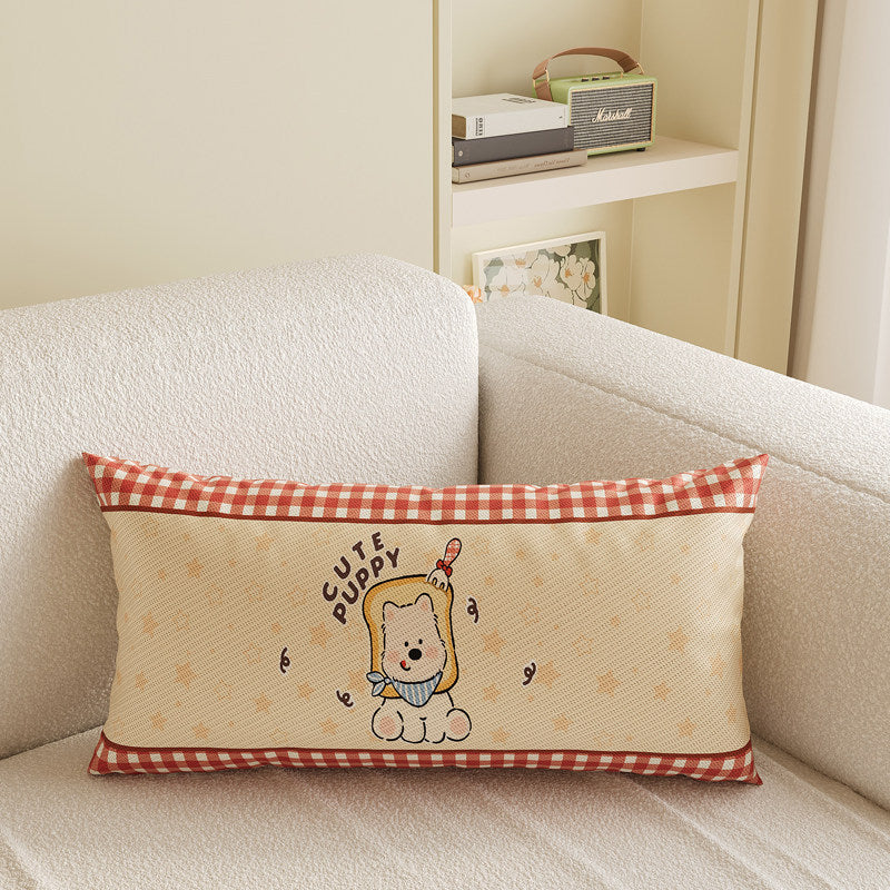 Cartoon Puppy Gingham Square Throw Pillow Cover with Hidden Zipper Linen-Blend Texture