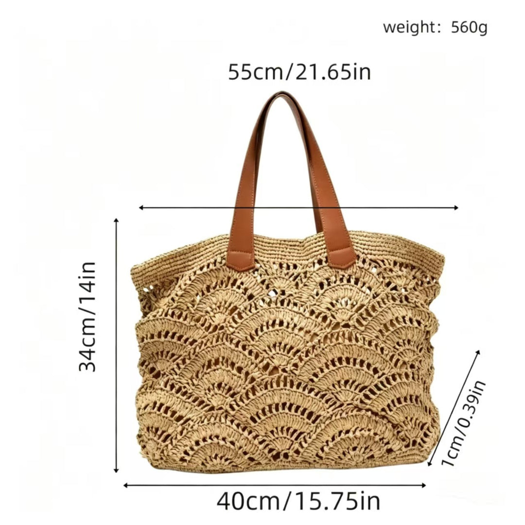 Braided beach bag with leather handles Stornfield