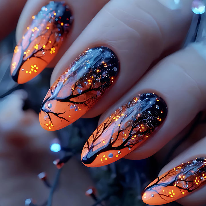 Art nails with creative autumn tree design Stornfield