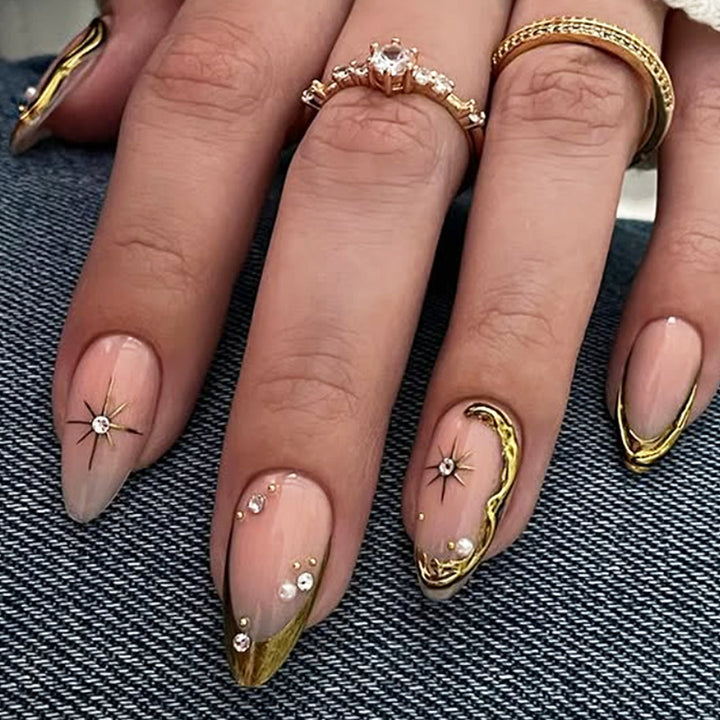 Decorative Press-On Nail Art Set with Gold Accents Stornfield