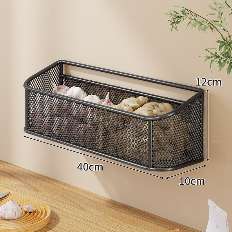 Wall-Mounted Ventilated Metal Mesh Storage Basket with Slim Rectangular Profile