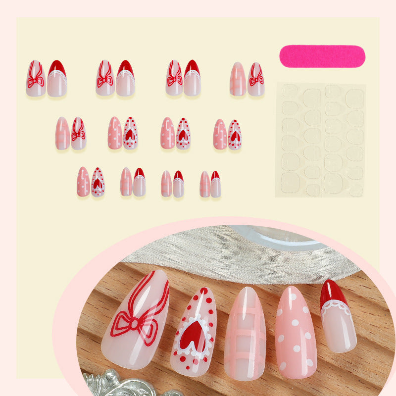 Creative Nail Art Set with Romantic Bow, Heart, and Dot Designs Stornfield