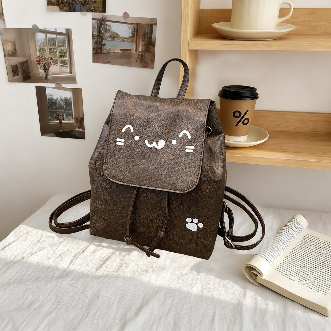 Cute Cat-Themed Faux Leather Backpack Stornfield