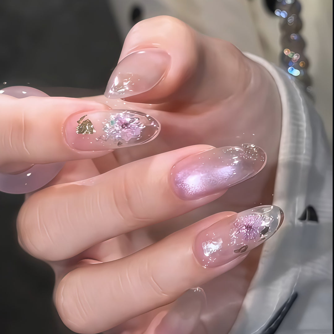 Artificial nails with glamorous glitter and flower design Stornfield