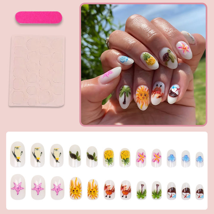 Artificial nail set with creative maritime motifs Stornfield