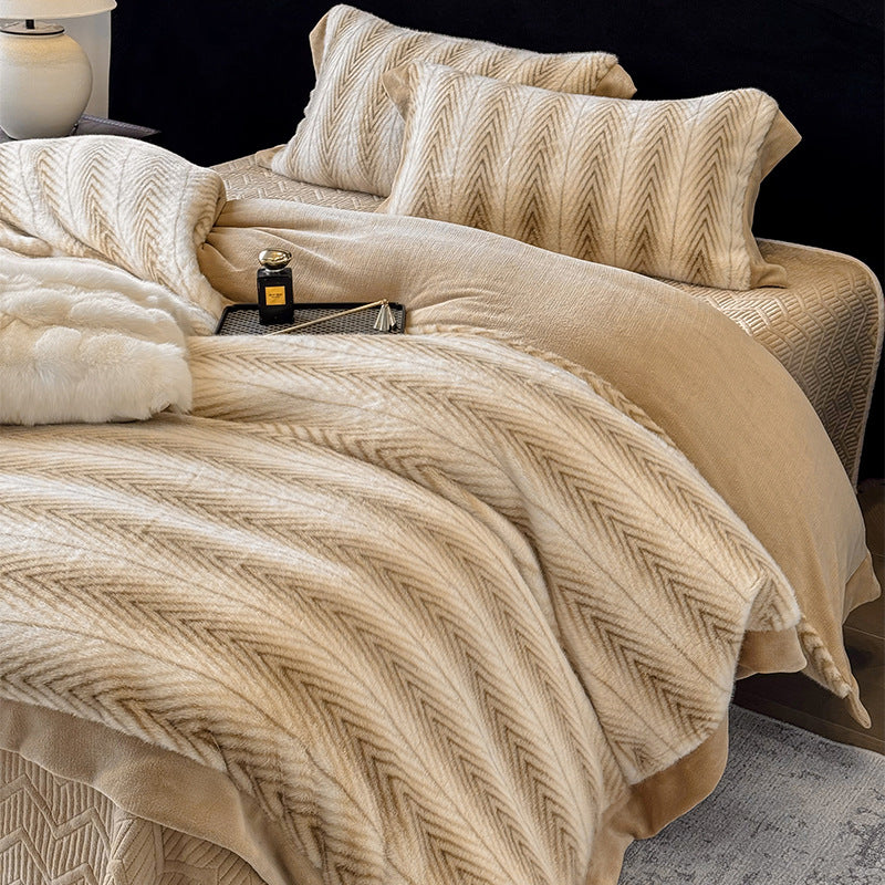 Plush Reversible Faux Fur Comforter with Chevron Quilted Microfleece Backing