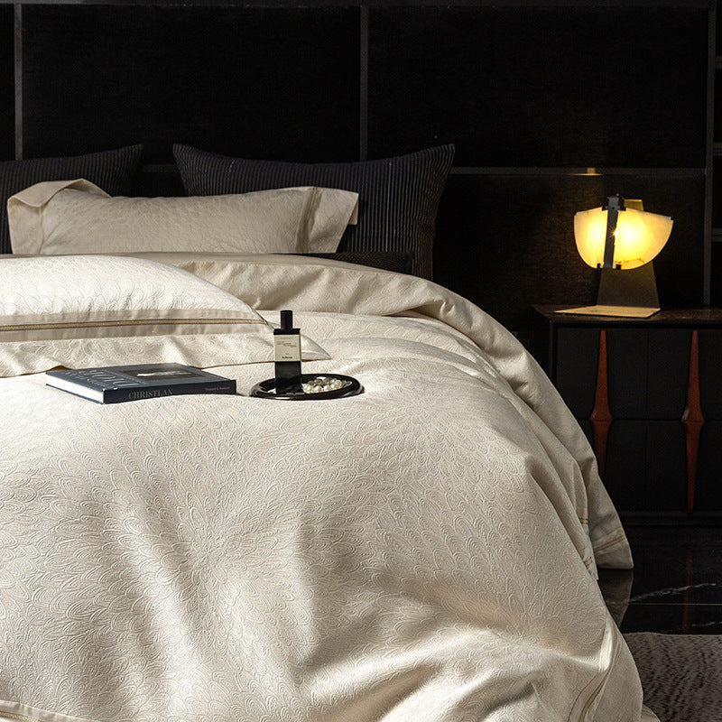 Luxury Jacquard-Textured Cotton-Blend Duvet Cover Set with Envelope Shams