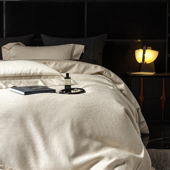 Luxury Jacquard-Textured Cotton-Blend Duvet Cover Set with Envelope Shams