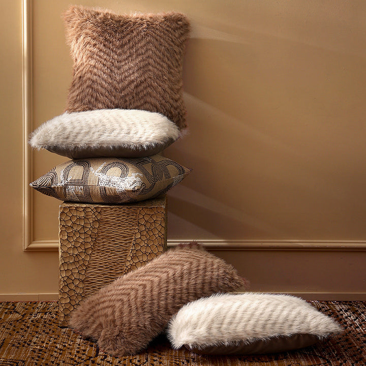 Luxurious rectangular faux fur lumbar cushion with dense long pile cover Stornfield