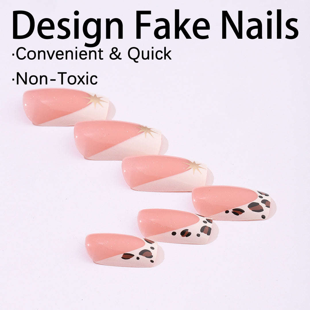 Creative nail art set with elegant leopard and glitter accents Stornfield