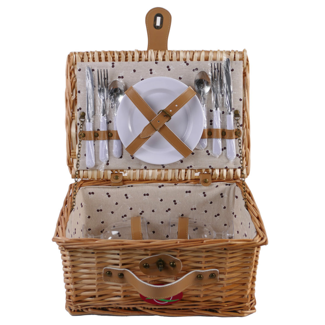 Ladies picnic basket with integrated dish set and decorative details Stornfield