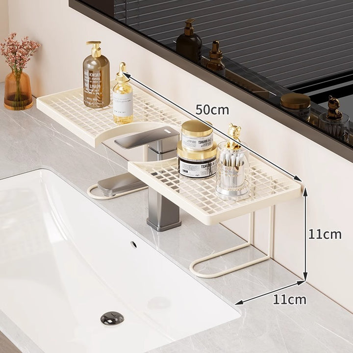 Over-Sink Countertop Vanity Shelf Organizer with Lattice Trays and U-Frame Support