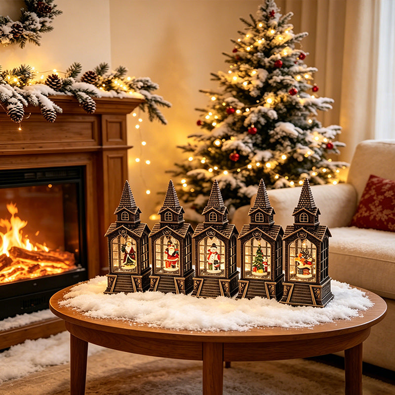 Nostalgic Christmas lantern with illuminated snowman scene Stornfield