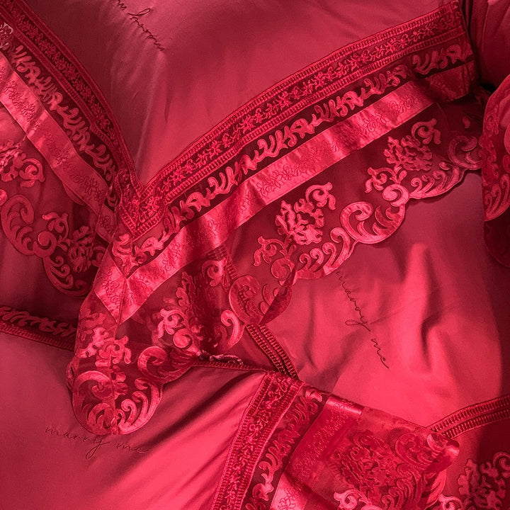 Luxury ruffled bedding set made of cotton satin with fine jacquard texture and concealed closure