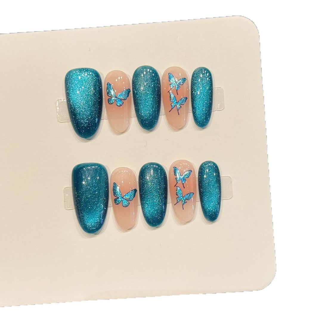 Decorative Press-On Nail Art Set with Glittering Butterfly Accents