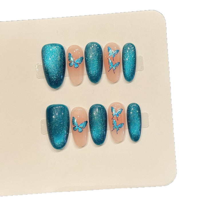 Decorative Press-On Nail Art Set with Glittering Butterfly Accents