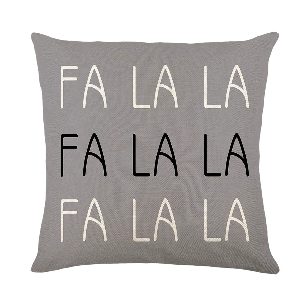 Holiday Linen Throw Pillow Cover with Merry Bright Script and Ribbon Bow Accent