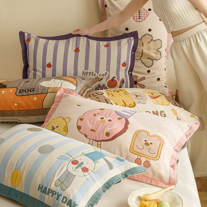 Children's and Youth Pillowcase Set with Cute Pet Design, Heart Print and Button Closure