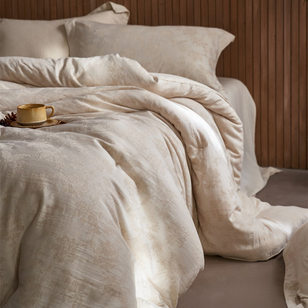 Reversible Jacquard Linen-Blend Duvet Cover Set with Hidden Zipper and Deep Pockets