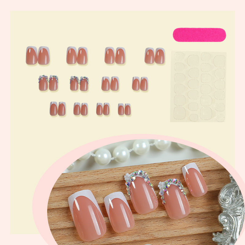 Decorative French Tip Press-On Nail Set with Rhinestone Accents Stornfield