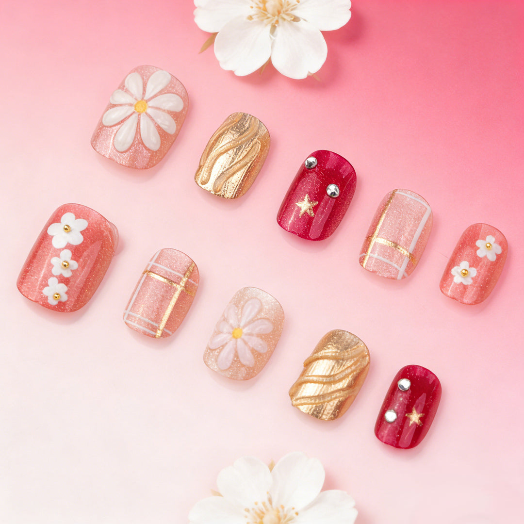 Elegant Floral-Themed Press-On Nail Art Set