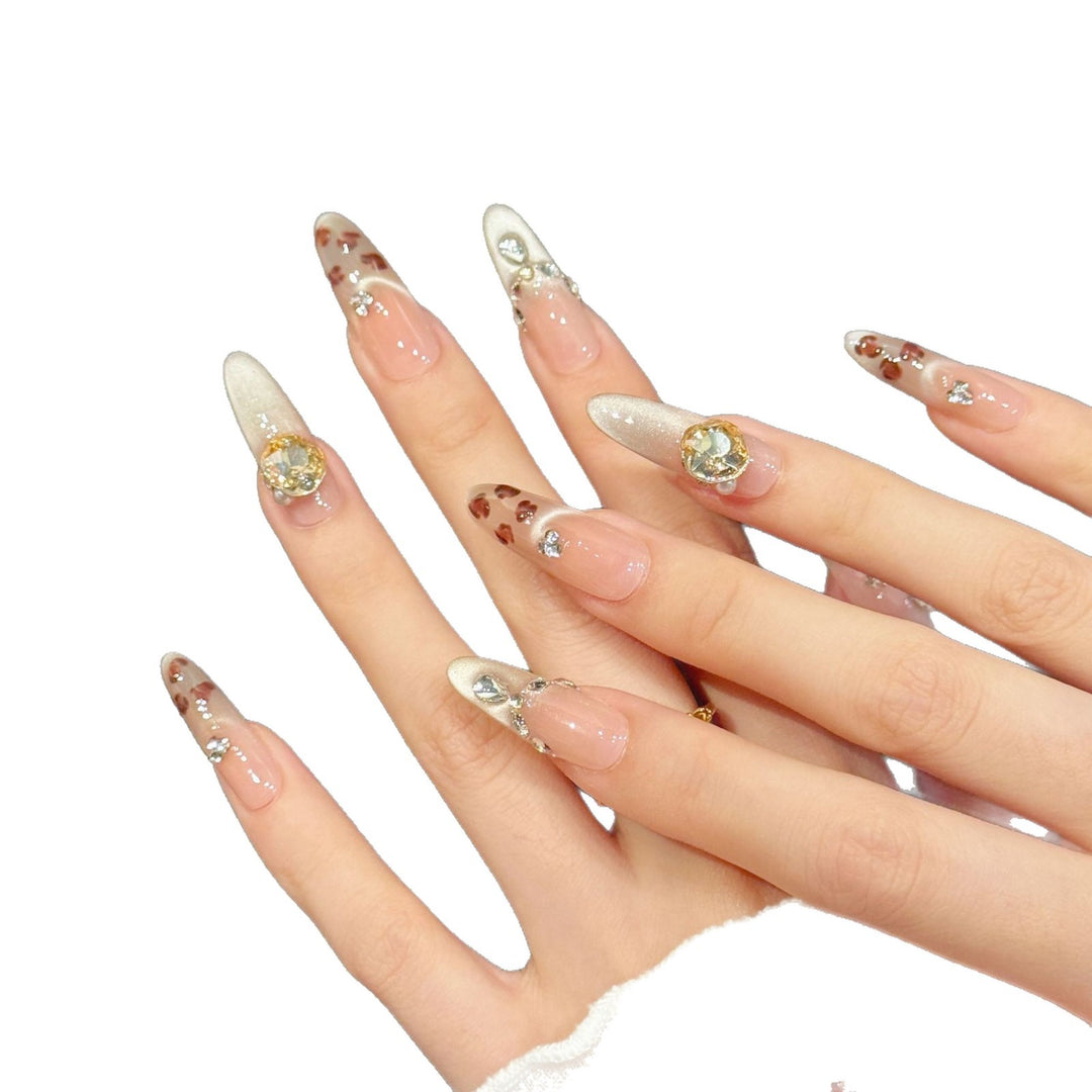 Decorative Press-On Nail Art Set with Rhinestone Accents