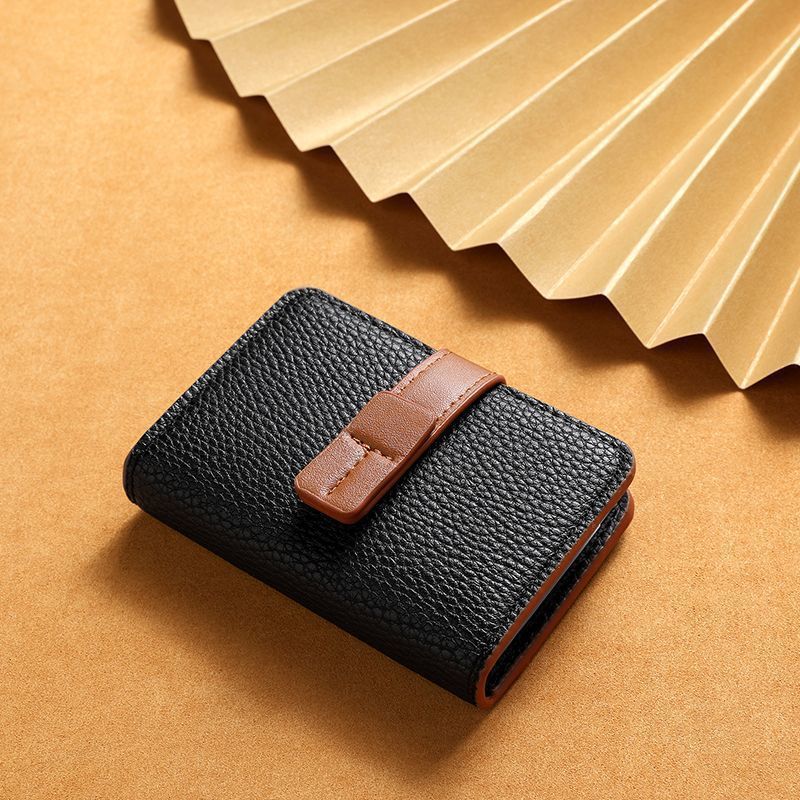 Textured Leather Card Holder with Secure Closure