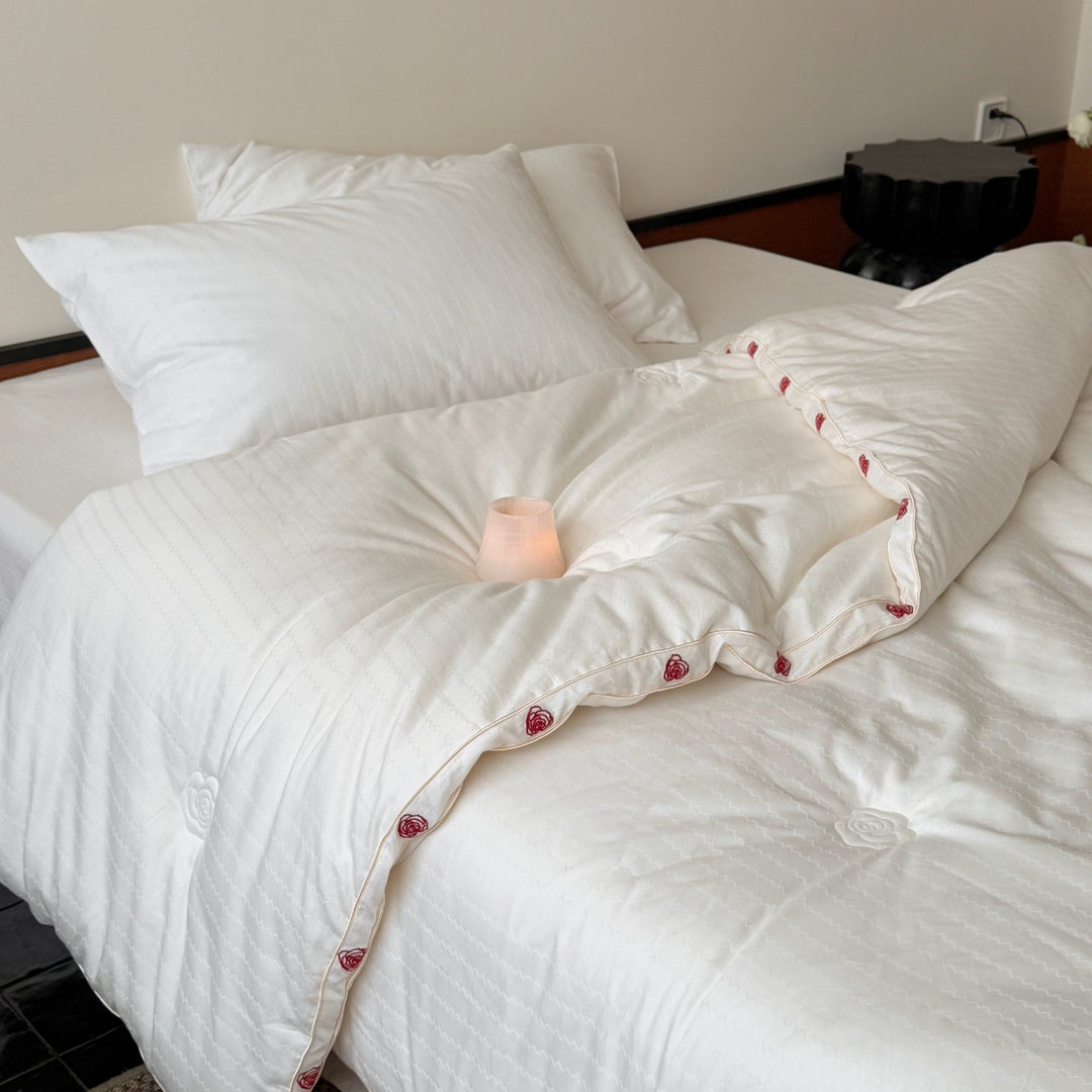 Premium Embroidered Down Alternative Duvet Comforter with Rose Embroidered Edge