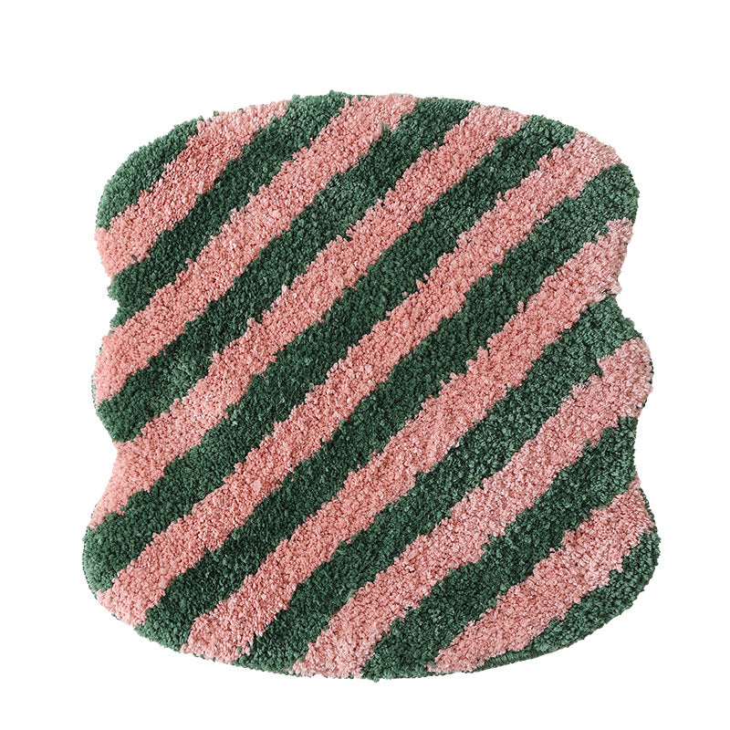 High-pile bath mat rug with diagonal stripe structure and organic shape Stornfield