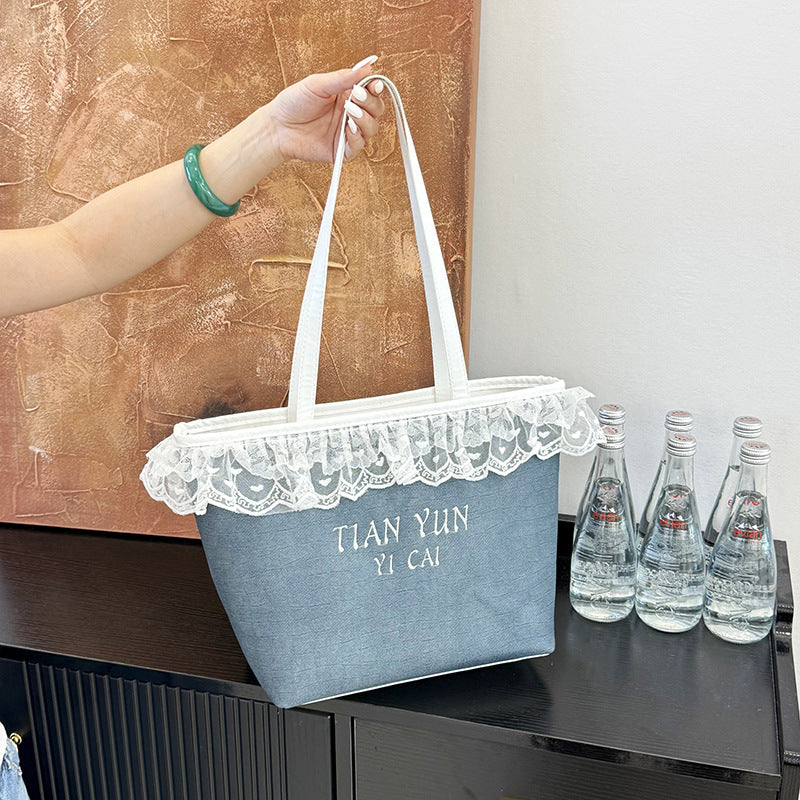 Elegant Lace-Trimmed Canvas Tote Bag Stornfield