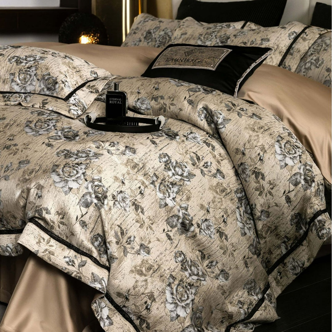 Luxury Floral Jacquard Bedding Set with Duvet Cover and Shams