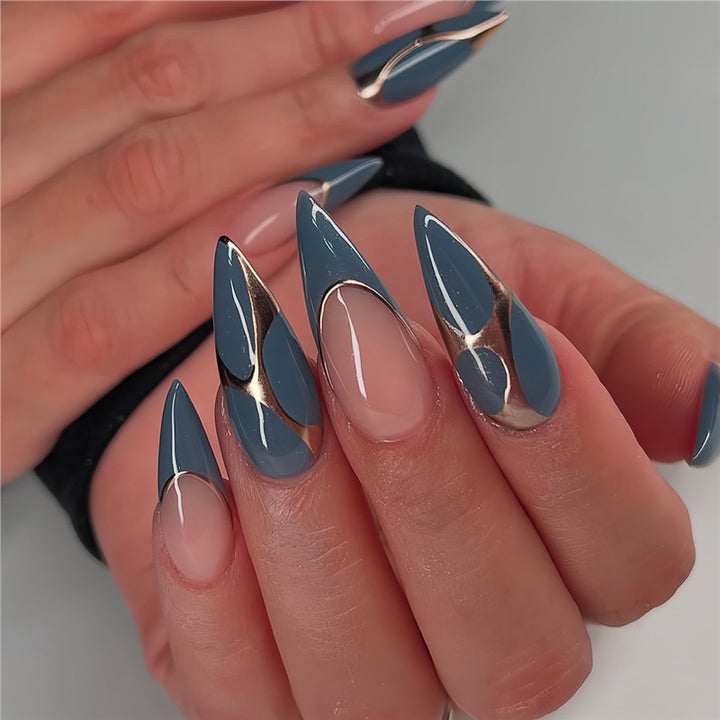 Stiletto Press-On Nail Art Extensions with Geometric Design Stornfield