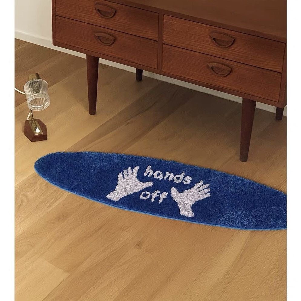 Elongated Tufted Chenille Novelty Floor Runner with 'Hands Off' Graphic