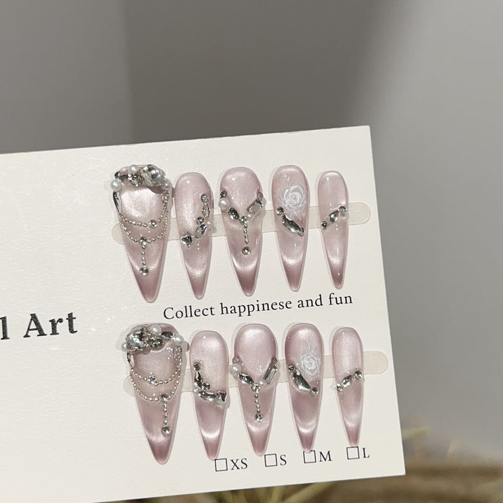 Elegant Rhinestone-Decorated Stiletto Press-On Nail Set