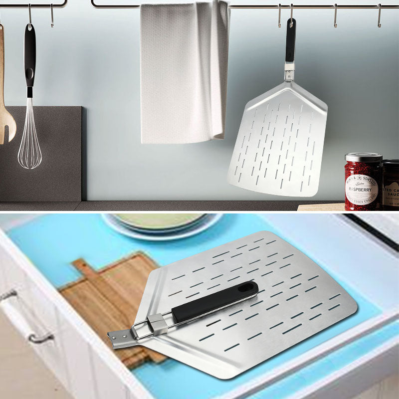 perforated stainless steel foldable pizza peel with ergonomic non-slip handle Stornfield
