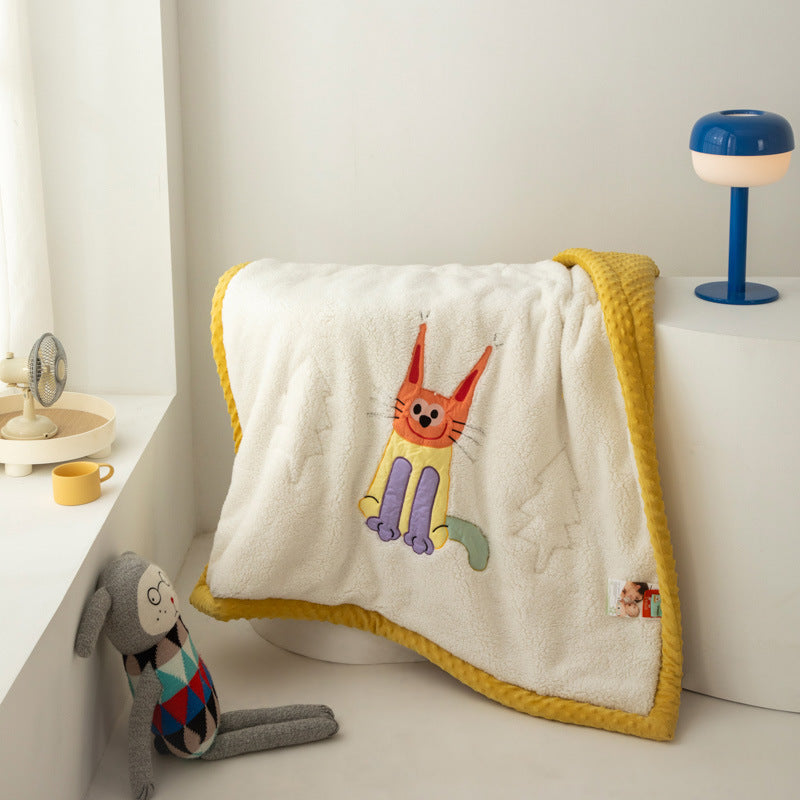 Plush Sherpa Blanket with Embroidered Lion Applique