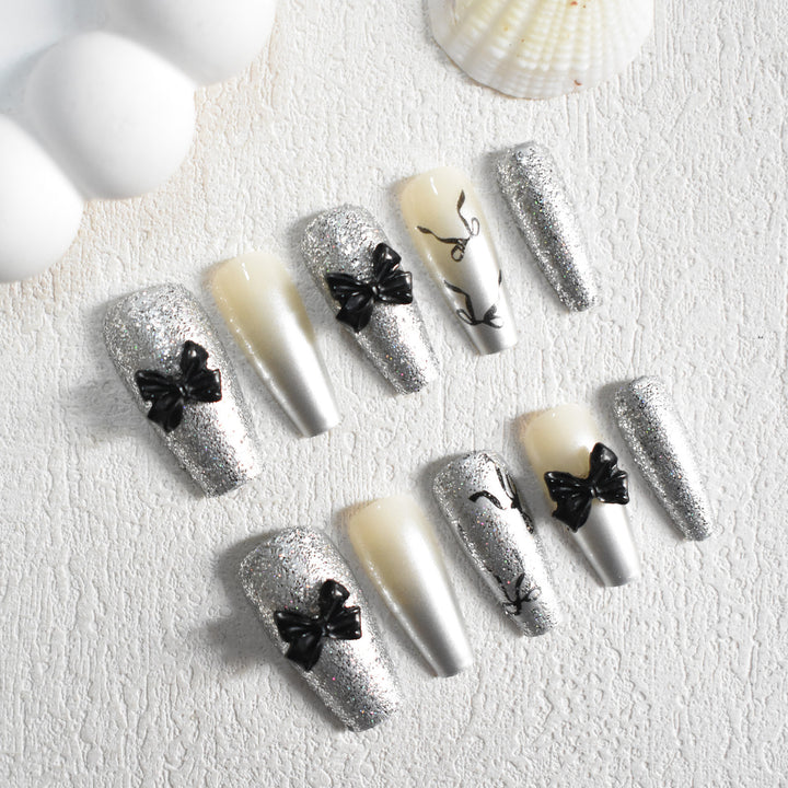 Glittery Bow-Accent Press-On Nail Set Stornfield