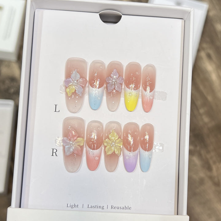 Floral-Inspired Artistic Press-On Nail Set Stornfield