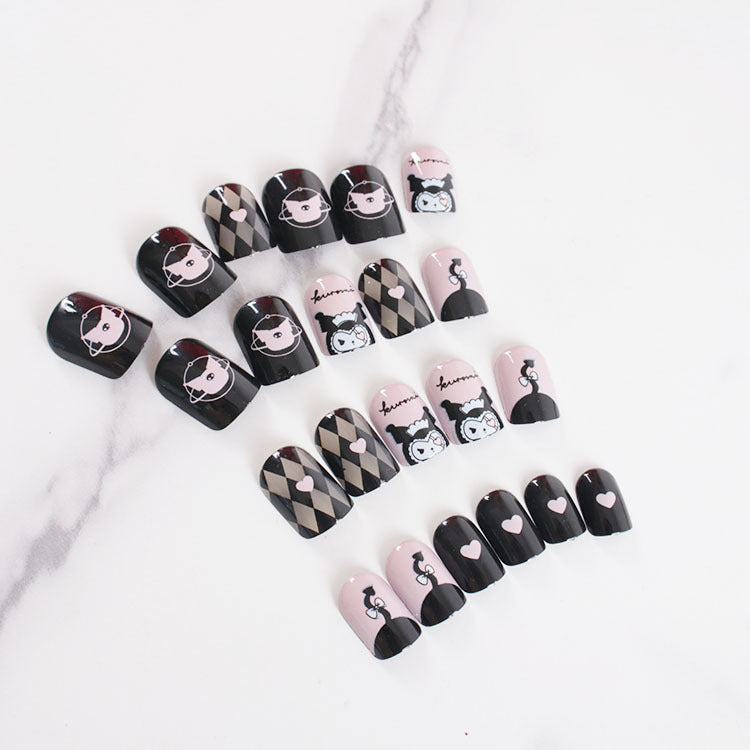 Premium artificial nail set with creative black and white designs Stornfield