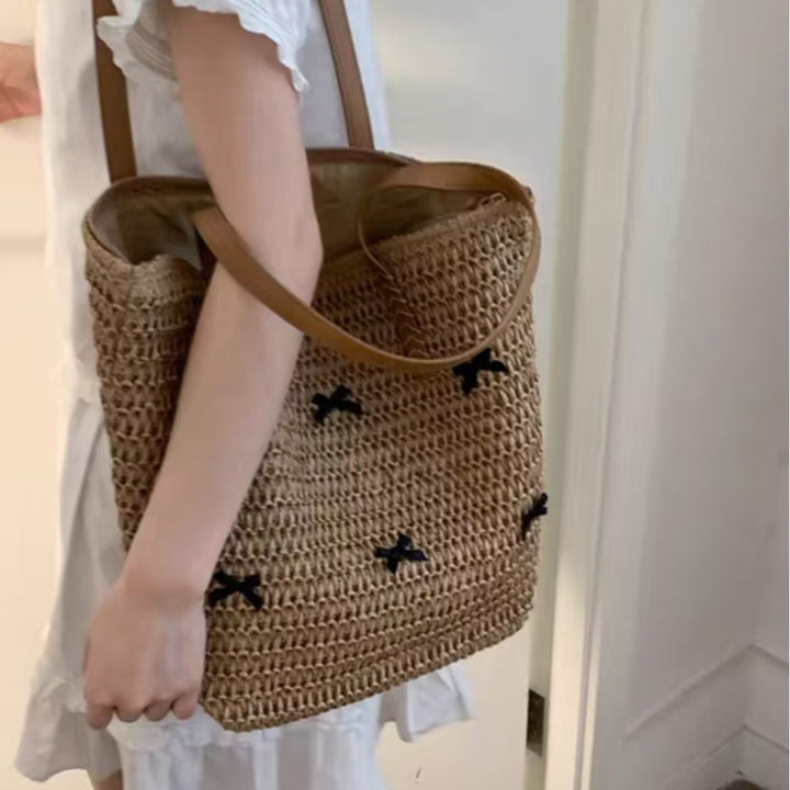 Braided Bast Bag with Decorative Bow Design Stornfield